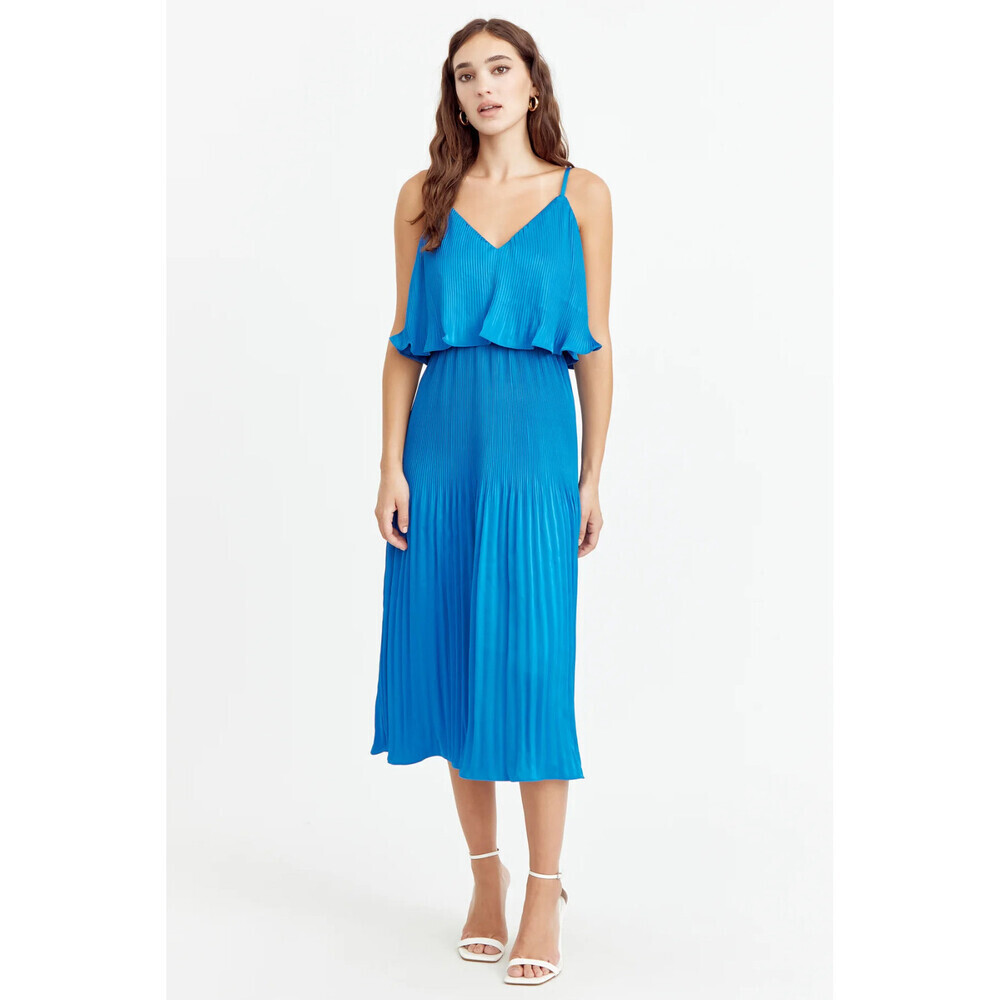 Adelyn Rae Women's Nayla Overlay Pleated Midi Dress Size M In Sapphire Blue $175